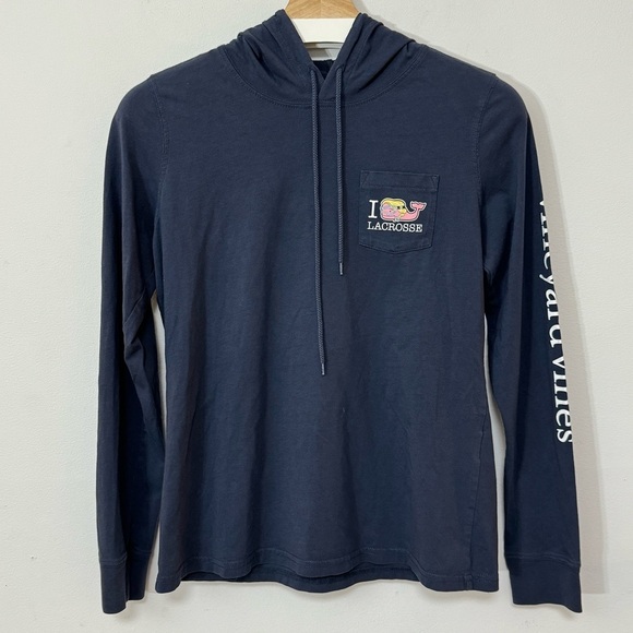 Vineyard Vines Women's Whale Lax Long Sleeve Hoodie Tee T-shirt Lacrosse Navy XS - Picture 7 of 11